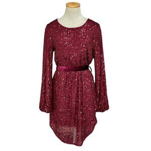 Dress Forum NWT Sequin Tunic Belt Long Sleeve Wine Red Size Small S